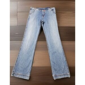 Ecko Red Women's Jeans Size 9 Blue Denim Bootcut Stretch Y2K Distressed Hem